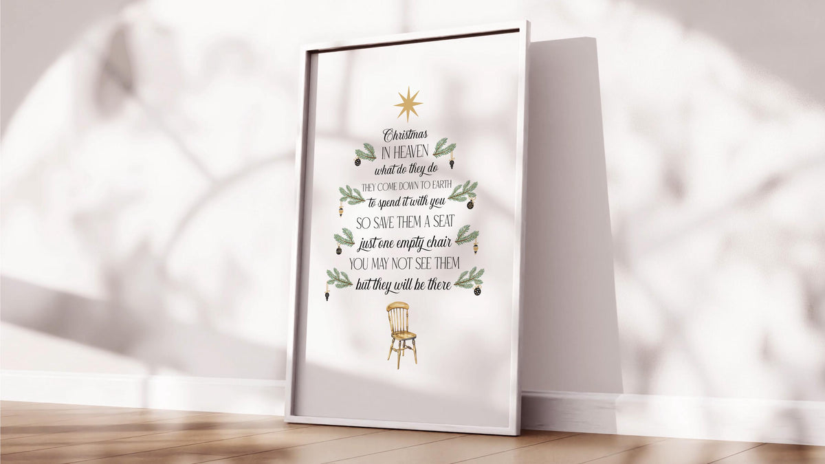 Christmas In Heaven Poem Print, Save a Seat Bereavement Gift, Missing Loved Ones at Xmas, In Loving Memory, Sympathy or Memorial Gift