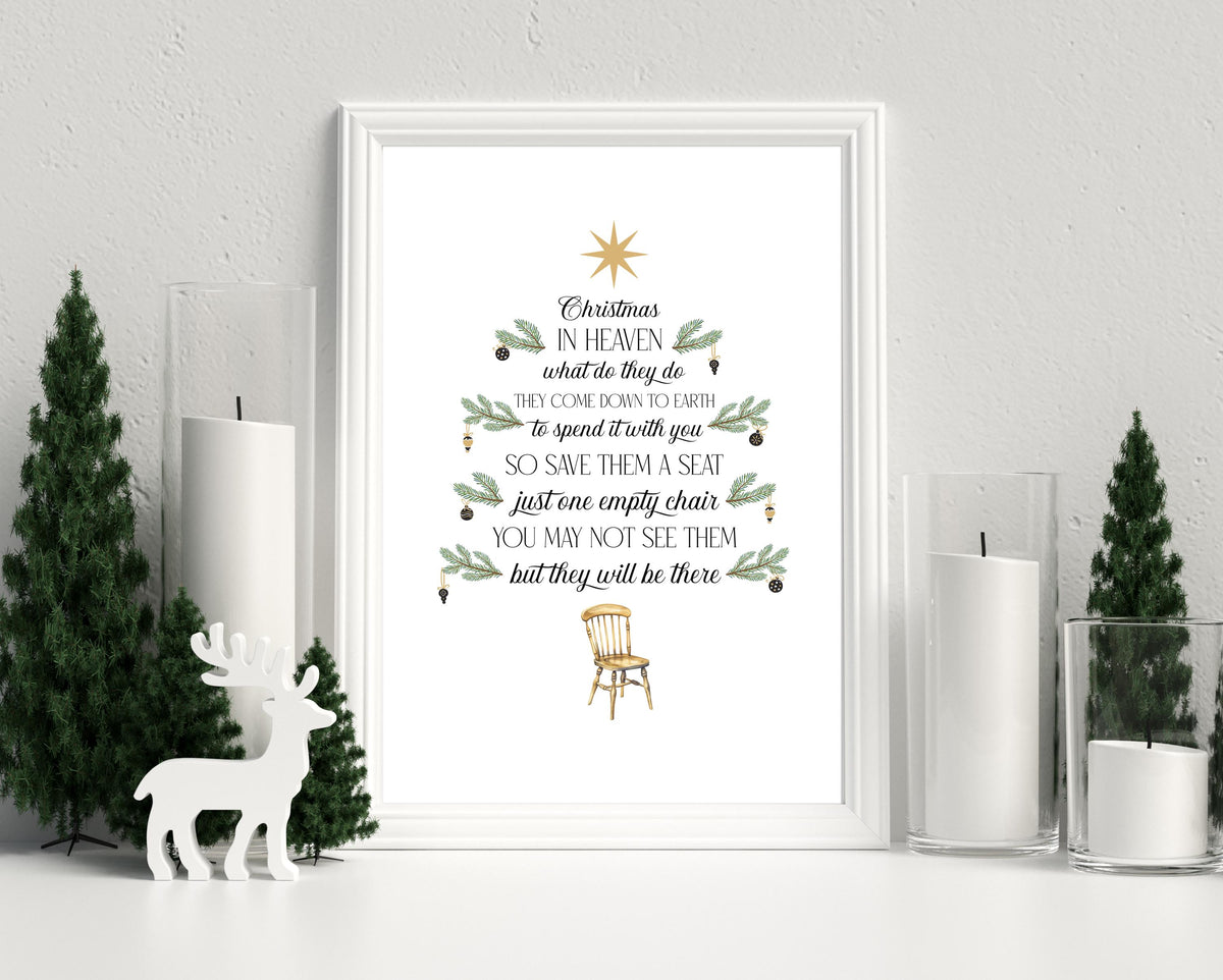 Christmas In Heaven Poem Print, Save a Seat Bereavement Gift, Missing Loved Ones at Xmas, In Loving Memory, Sympathy or Memorial Gift