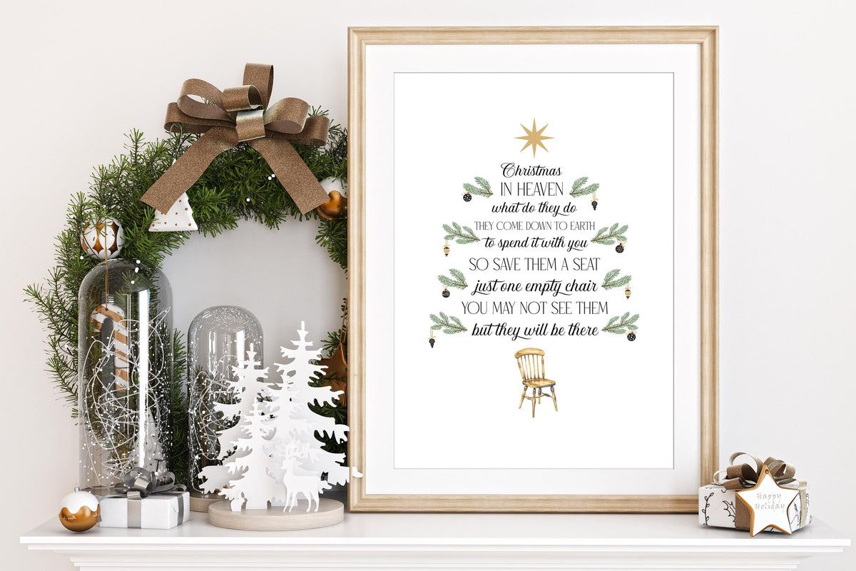 Christmas In Heaven Poem Print, Save a Seat Bereavement Gift, Missing Loved Ones at Xmas, In Loving Memory, Sympathy or Memorial Gift