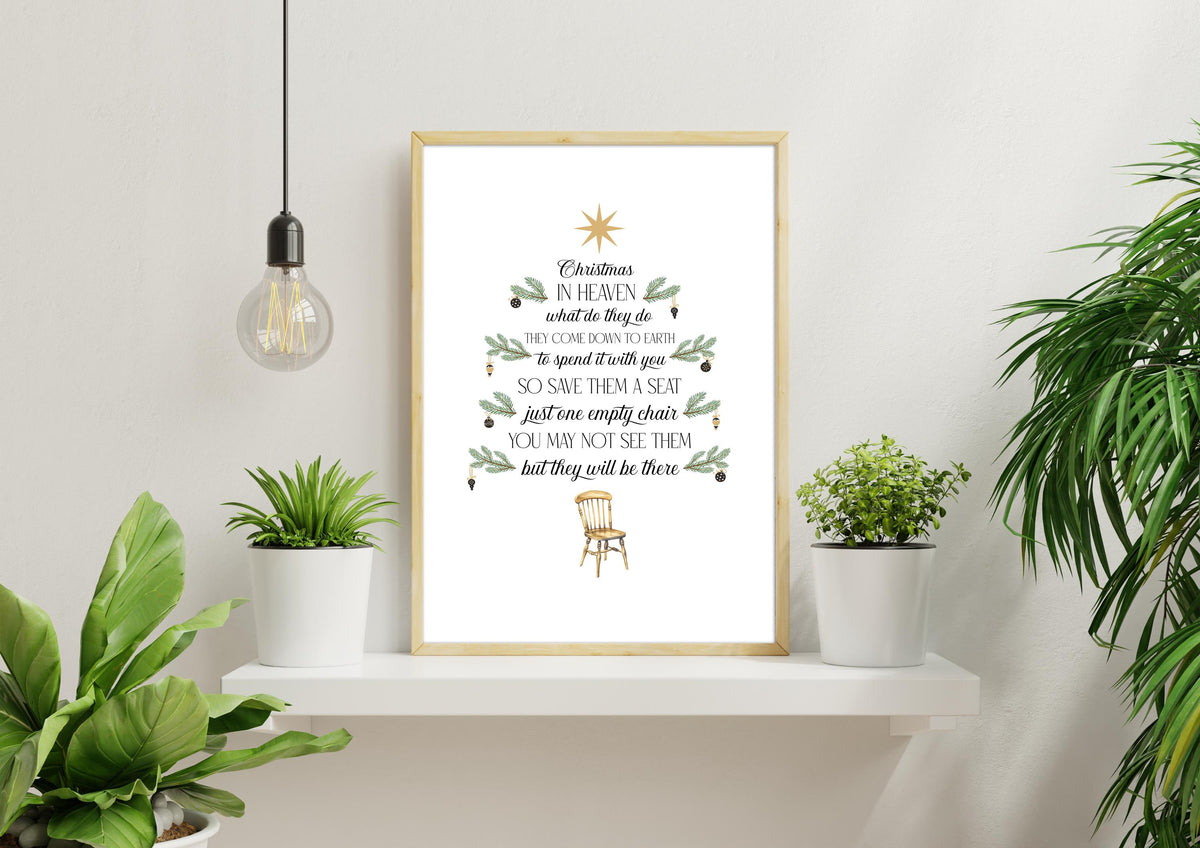 Christmas In Heaven Poem Print, Save a Seat Bereavement Gift, Missing Loved Ones at Xmas, In Loving Memory, Sympathy or Memorial Gift