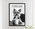 Yorkshire Terrier Print, Dog Coffee Poster, Coffee Shop Decor, Coffee Drinker Gift, Dogs Drinking Coffee Wall Art, A4 A5