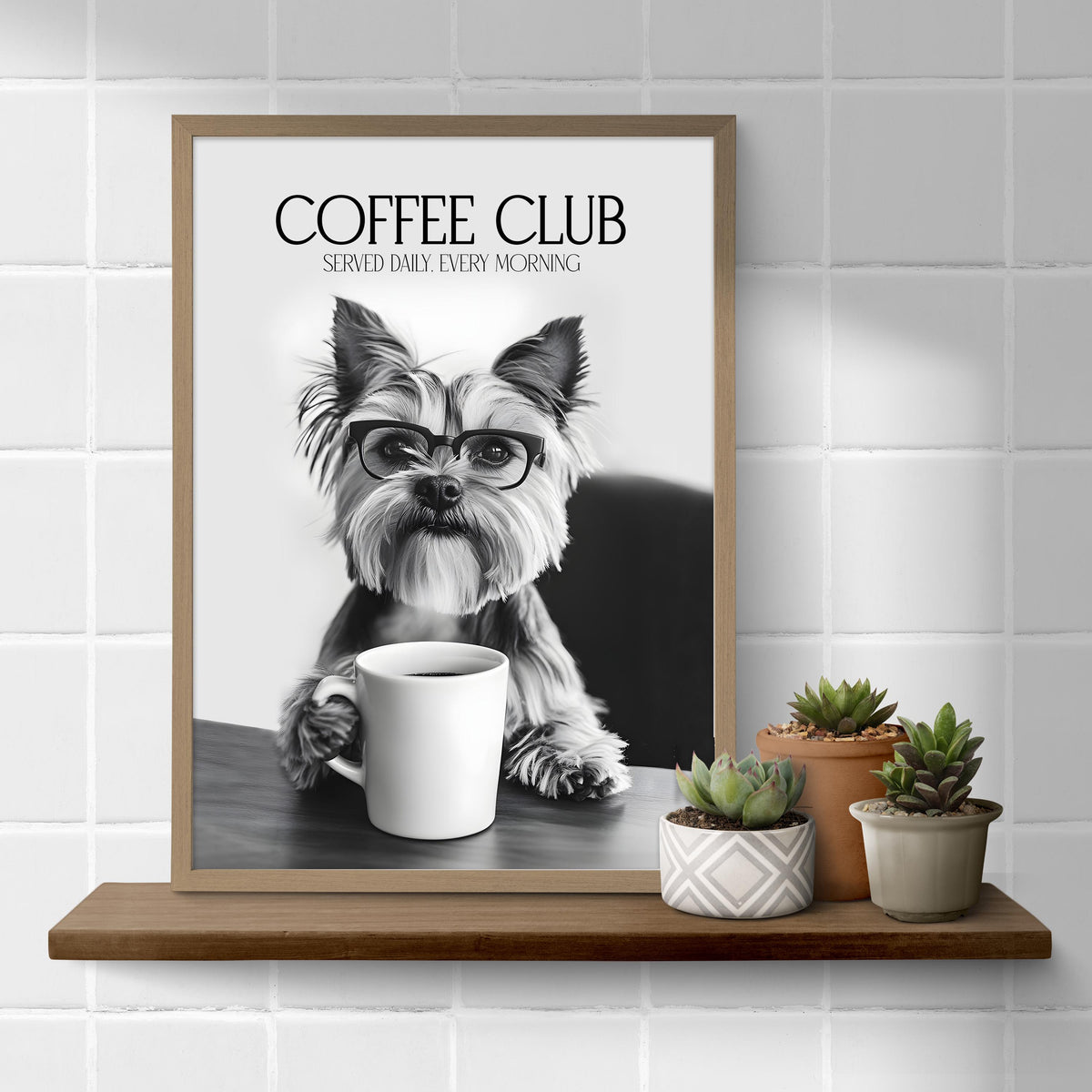 Yorkshire Terrier Print, Dog Coffee Poster, Coffee Shop Decor, Coffee Drinker Gift, Dogs Drinking Coffee Wall Art, A4 A5