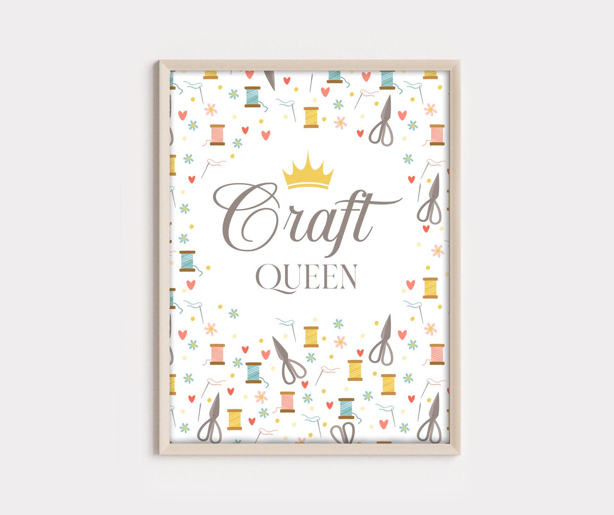 Gift For Crafter 'Crafting Queen' Craft Room Sign, Workspace Wall Art, Hobby Poster