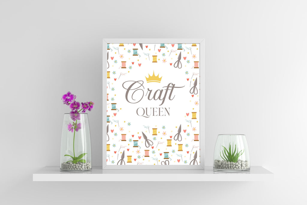 Gift For Crafter 'Crafting Queen' Craft Room Sign, Workspace Wall Art, Hobby Poster