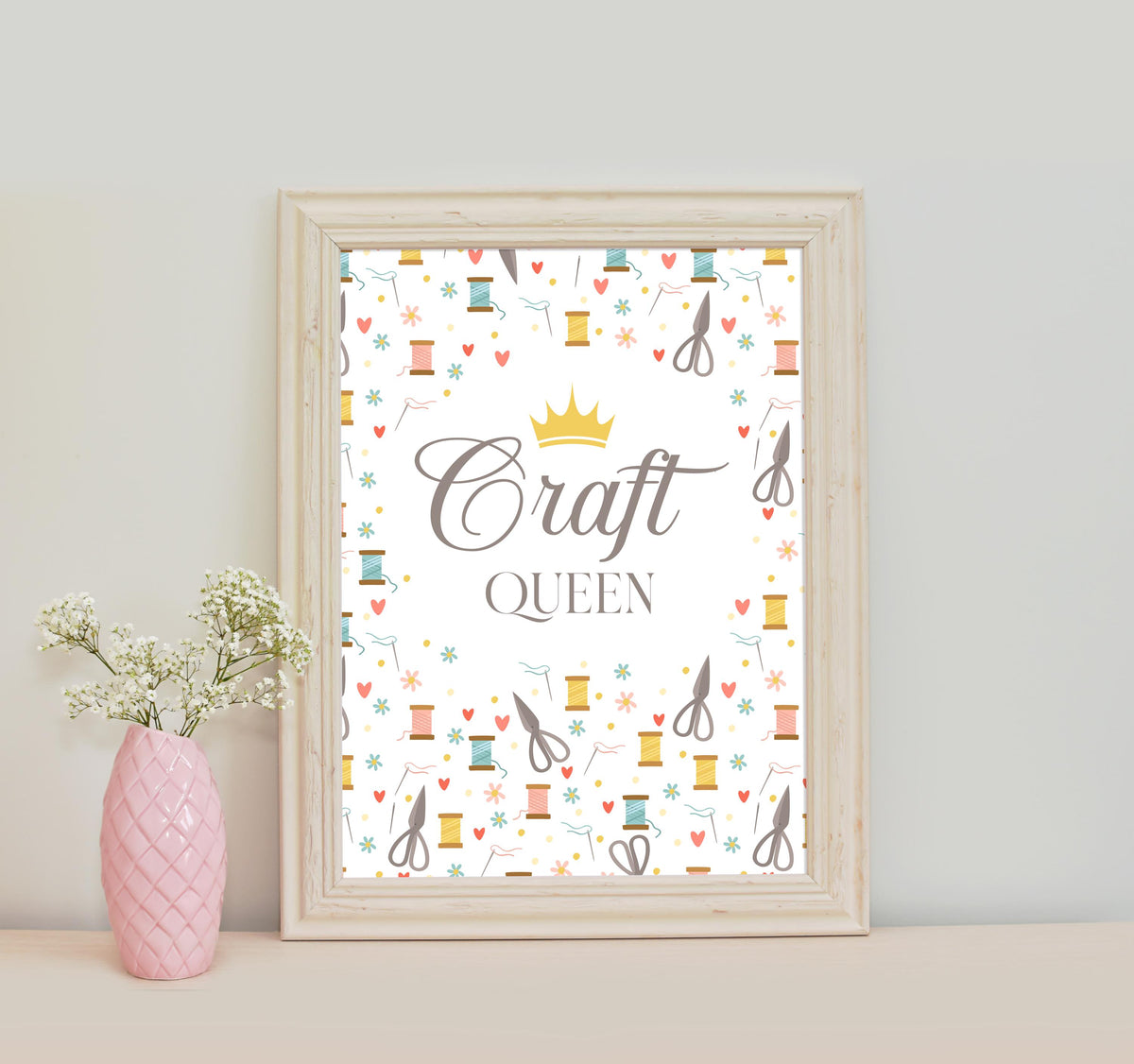 Gift For Crafter 'Crafting Queen' Craft Room Sign, Workspace Wall Art, Hobby Poster