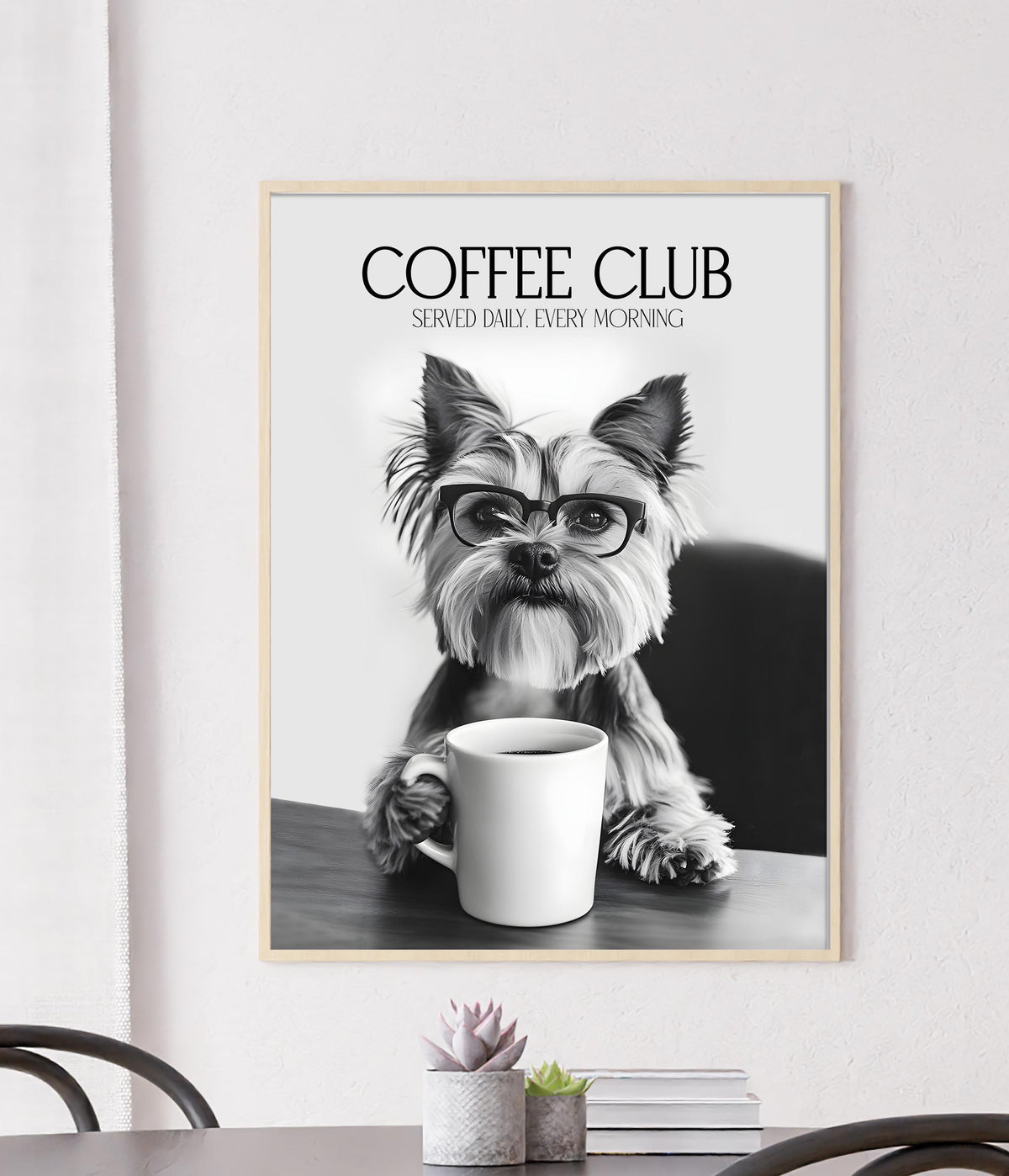 Yorkshire Terrier Print, Dog Coffee Poster, Coffee Shop Decor, Coffee Drinker Gift, Dogs Drinking Coffee Wall Art, A4 A5