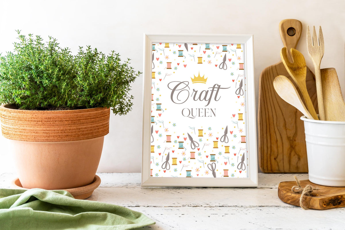 Gift For Crafter 'Crafting Queen' Craft Room Sign, Workspace Wall Art, Hobby Poster