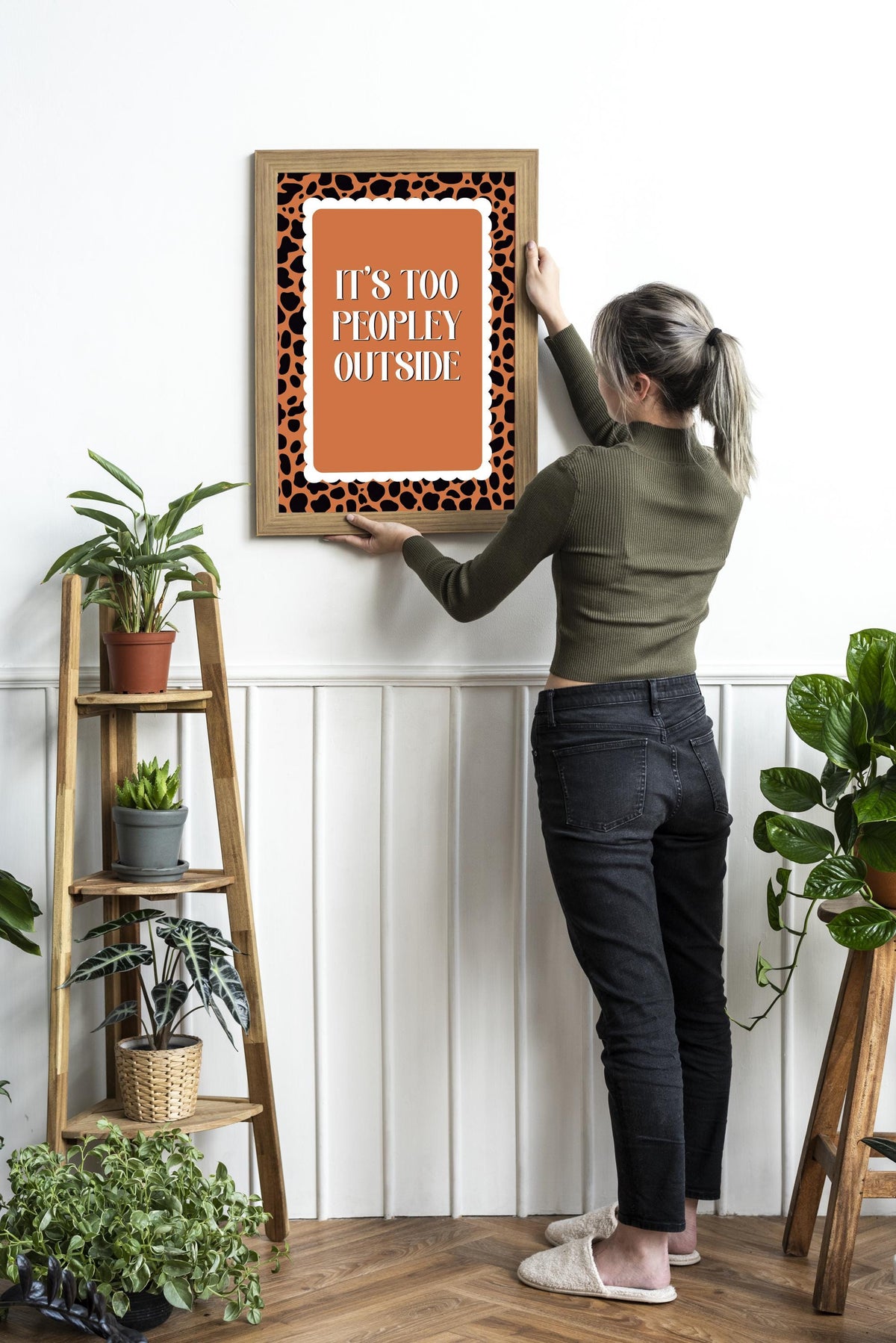 It’s Too Peopley Outside Print, Leopard Print Art,  Funny Quote Poster, Fun Office Decor, Typography Wall Art, Gift for Introverts