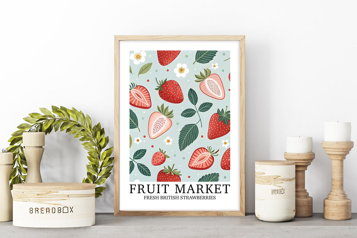 Strawberry Cottage Kitchen Print: Farmhouse British Fruit Market, Shabby Chic Gift For Her, Vibrant Poster for Gallery Wall