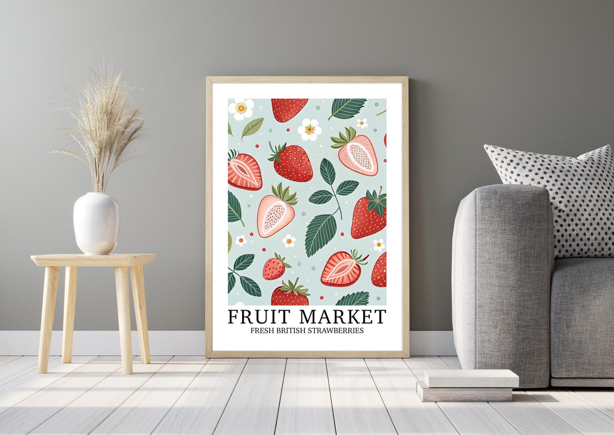 Strawberry Cottage Kitchen Print: Farmhouse British Fruit Market, Shabby Chic Gift For Her, Vibrant Poster for Gallery Wall