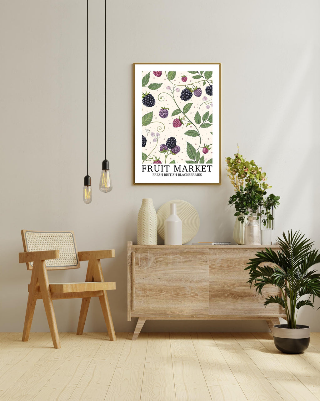 Fruit Market Print, Modern Blackberry Wall Art, Pretty Botanical Fruit Illustration, Neutral Farmhouse Home Gift, Nature Inspired Artwork