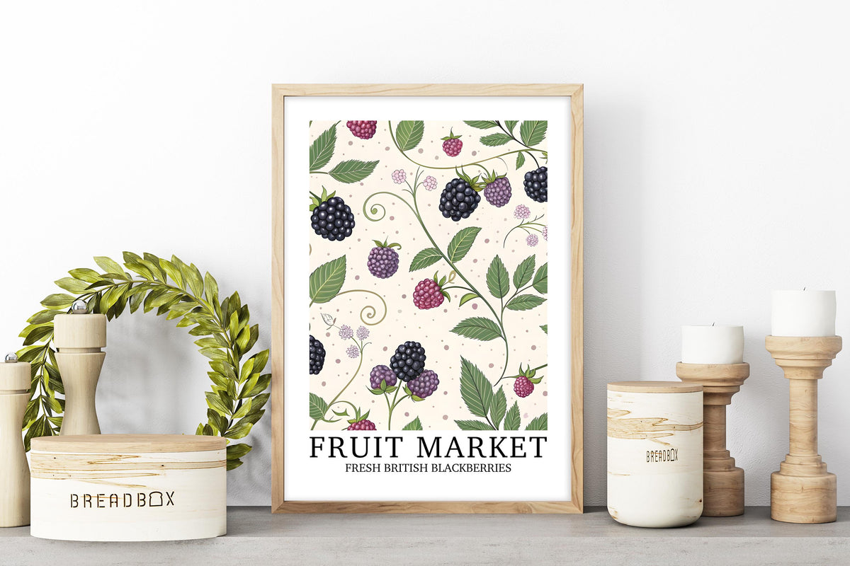 Fruit Market Print, Modern Blackberry Wall Art, Pretty Botanical Fruit Illustration, Neutral Farmhouse Home Gift, Nature Inspired Artwork