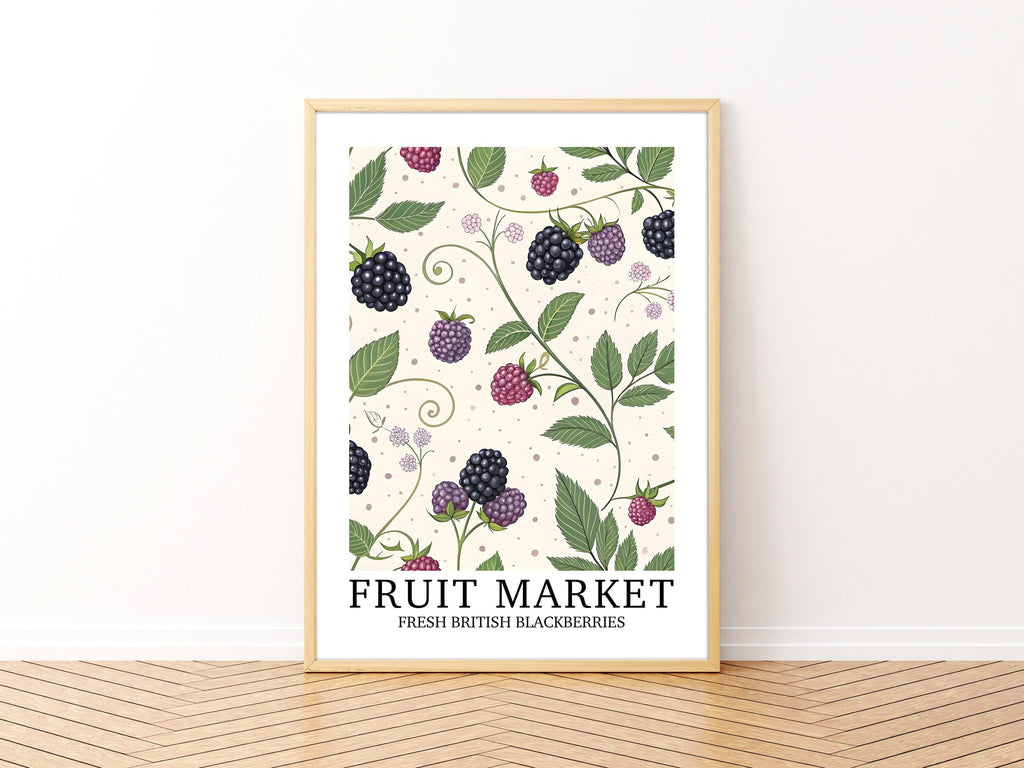 Fruit Market Print, Modern Blackberry Wall Art, Pretty Botanical Fruit Illustration, Neutral Farmhouse Home Gift, Nature Inspired Artwork