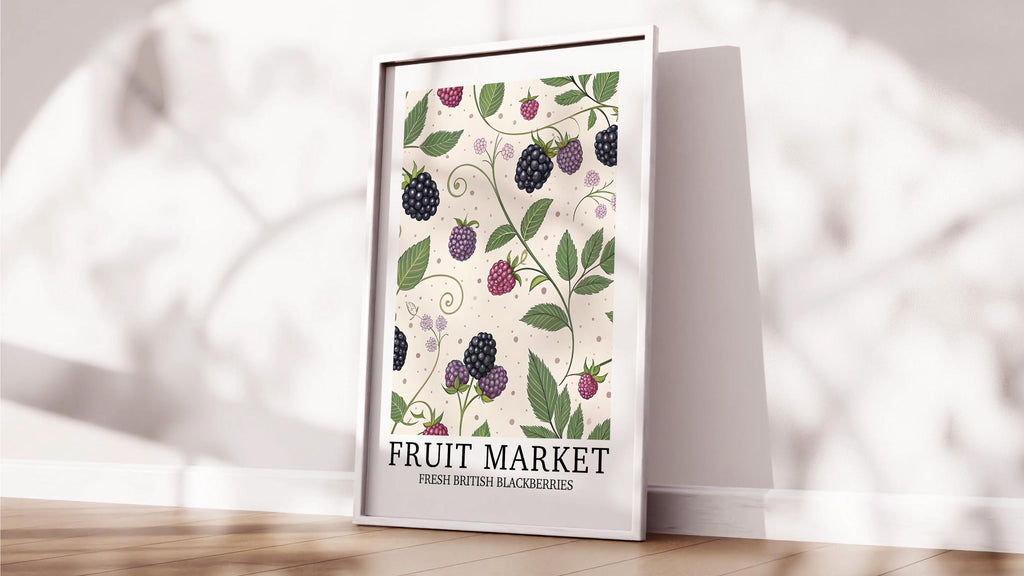 Fruit Market Print, Modern Blackberry Wall Art, Pretty Botanical Fruit Illustration, Neutral Farmhouse Home Gift, Nature Inspired Artwork