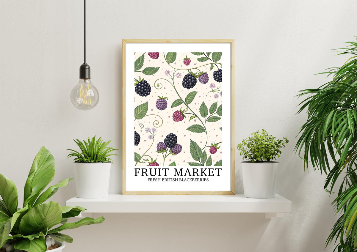 Fruit Market Print, Modern Blackberry Wall Art, Pretty Botanical Fruit Illustration, Neutral Farmhouse Home Gift, Nature Inspired Artwork
