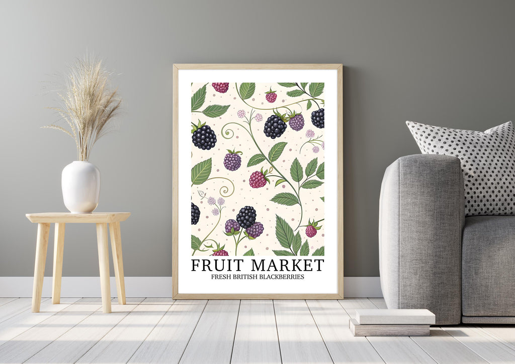 Fruit Market Print, Modern Blackberry Wall Art, Pretty Botanical Fruit Illustration, Neutral Farmhouse Home Gift, Nature Inspired Artwork
