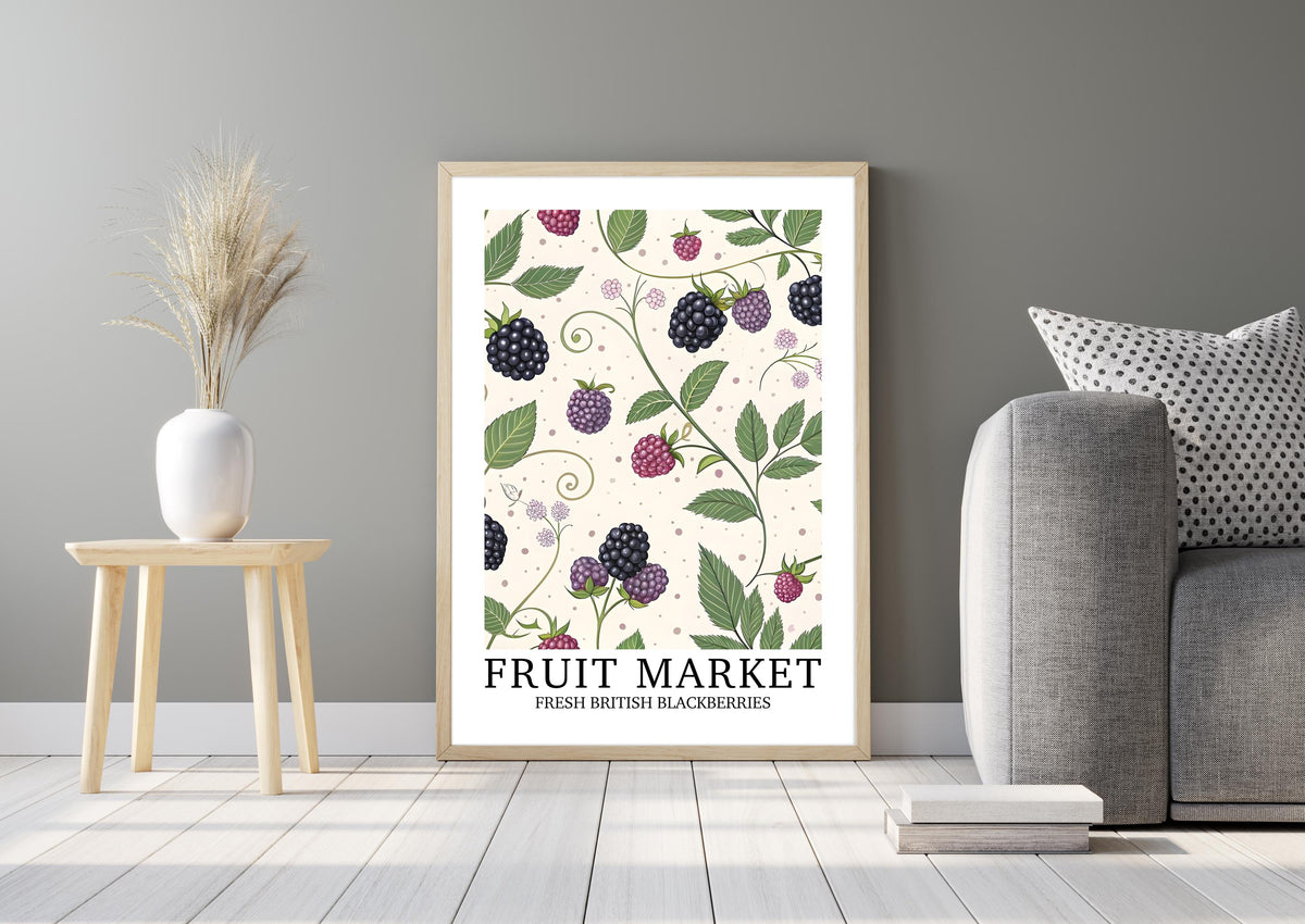 Fruit Market Print, Modern Blackberry Wall Art, Pretty Botanical Fruit Illustration, Neutral Farmhouse Home Gift, Nature Inspired Artwork