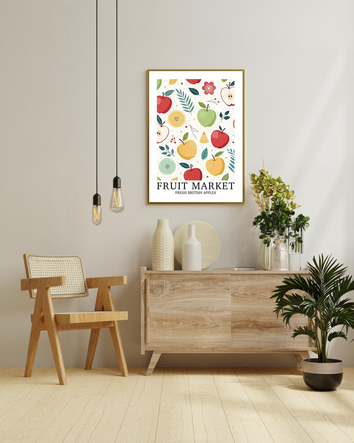 Apple Kitchen Wall Art Print, Vintage Illustrated Bold Print, Coquette Cottage Home Decor, Fruit Farm Gift