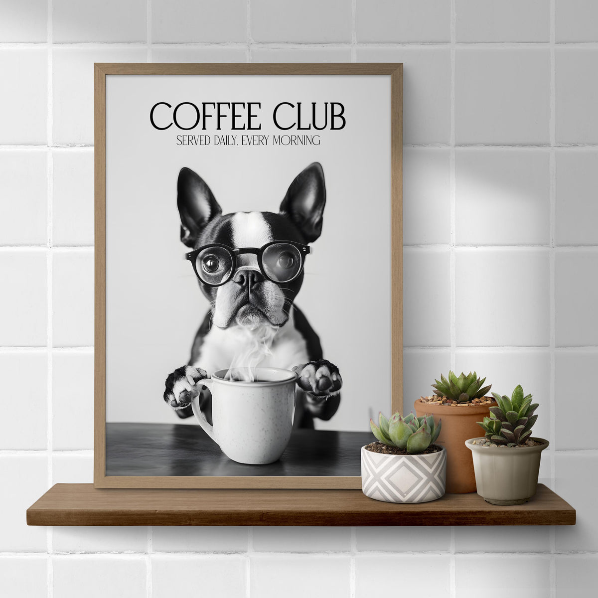 Boston Terrier Wall Art Print, Funny Dog Vet Gift, Coffee Poster, Black & White Coffee Shop Decor