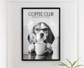 Beagle Monochrome Print: Funny Dog Kitchen Picture, Black & White Coffee Drinking Poster, Pet Owner Photo Poster, Cafe Humour Artwork