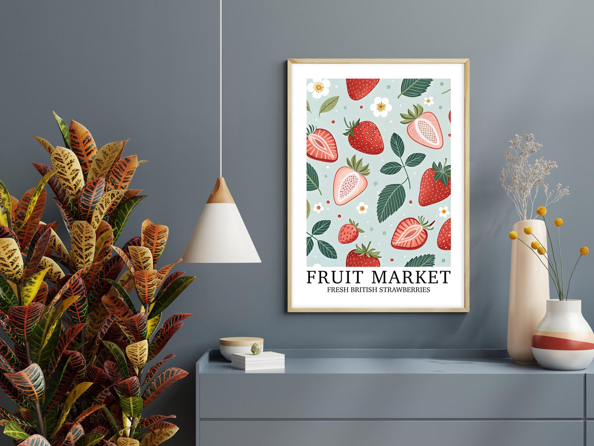 Strawberry Cottage Kitchen Print: Farmhouse British Fruit Market, Shabby Chic Gift For Her, Vibrant Poster for Gallery Wall