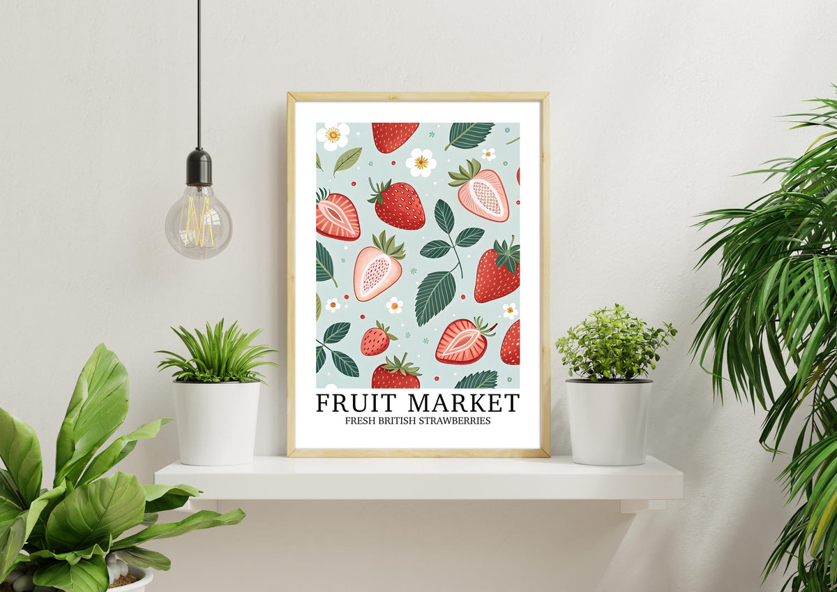 Strawberry Cottage Kitchen Print: Farmhouse British Fruit Market, Shabby Chic Gift For Her, Vibrant Poster for Gallery Wall