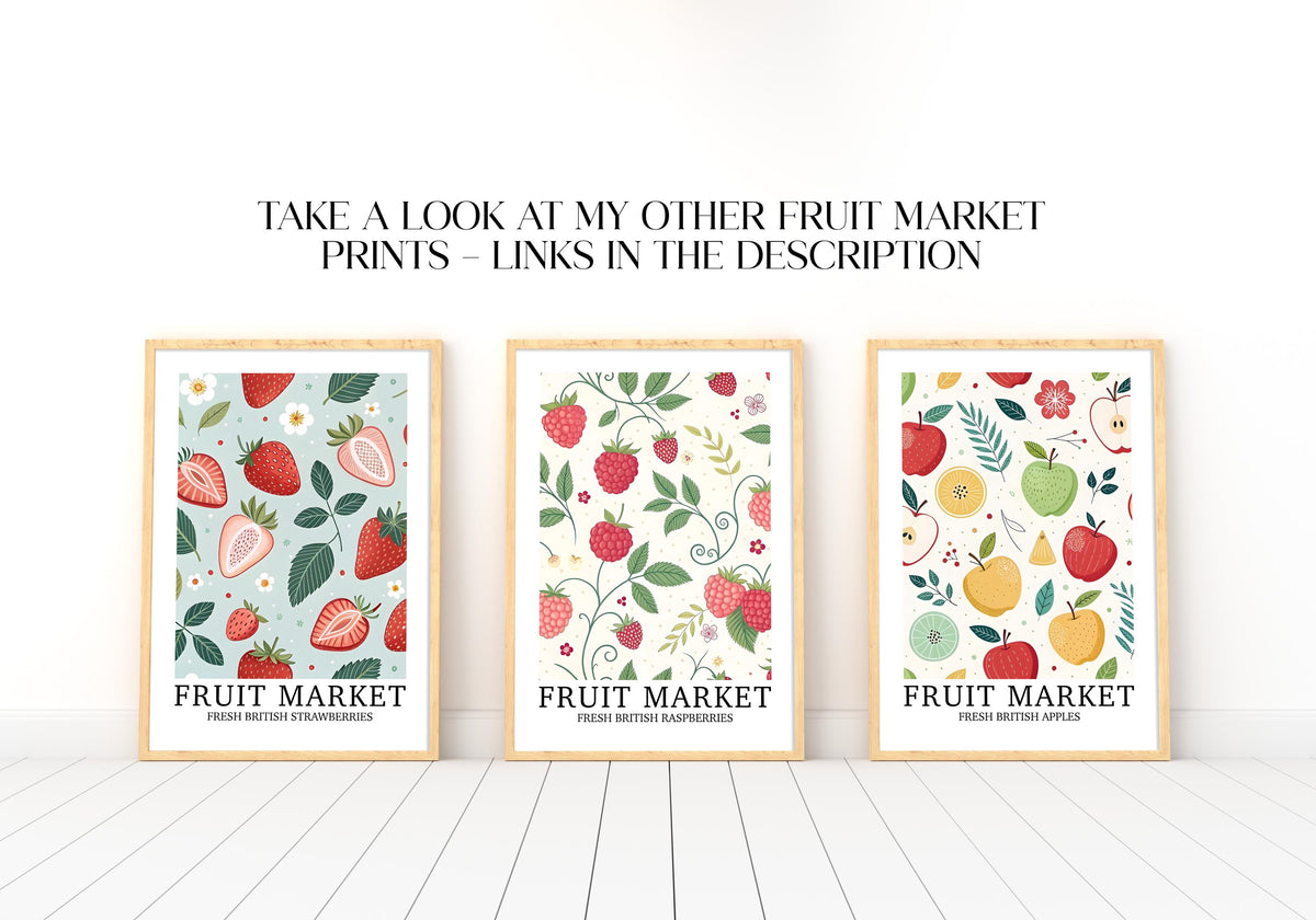 Botanical Raspberry Kitchen Print: British Fruit Farm Gift, Cute Gift For Her, Bold Cottage Core Poster