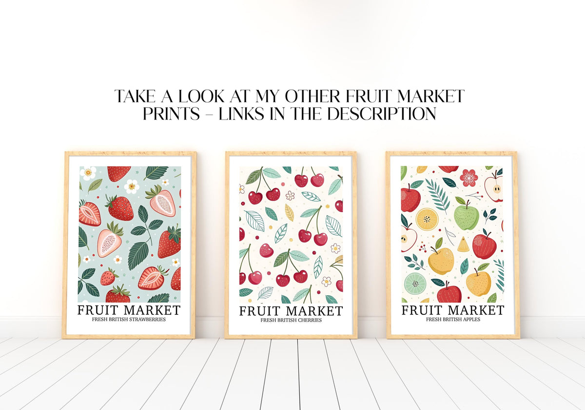 Cherry Kitchen Print: Country Cottage Dresser Decor, Bold Fruit Market Poster, Whimsical Vintage Wall Art, Birthday Gift for Her