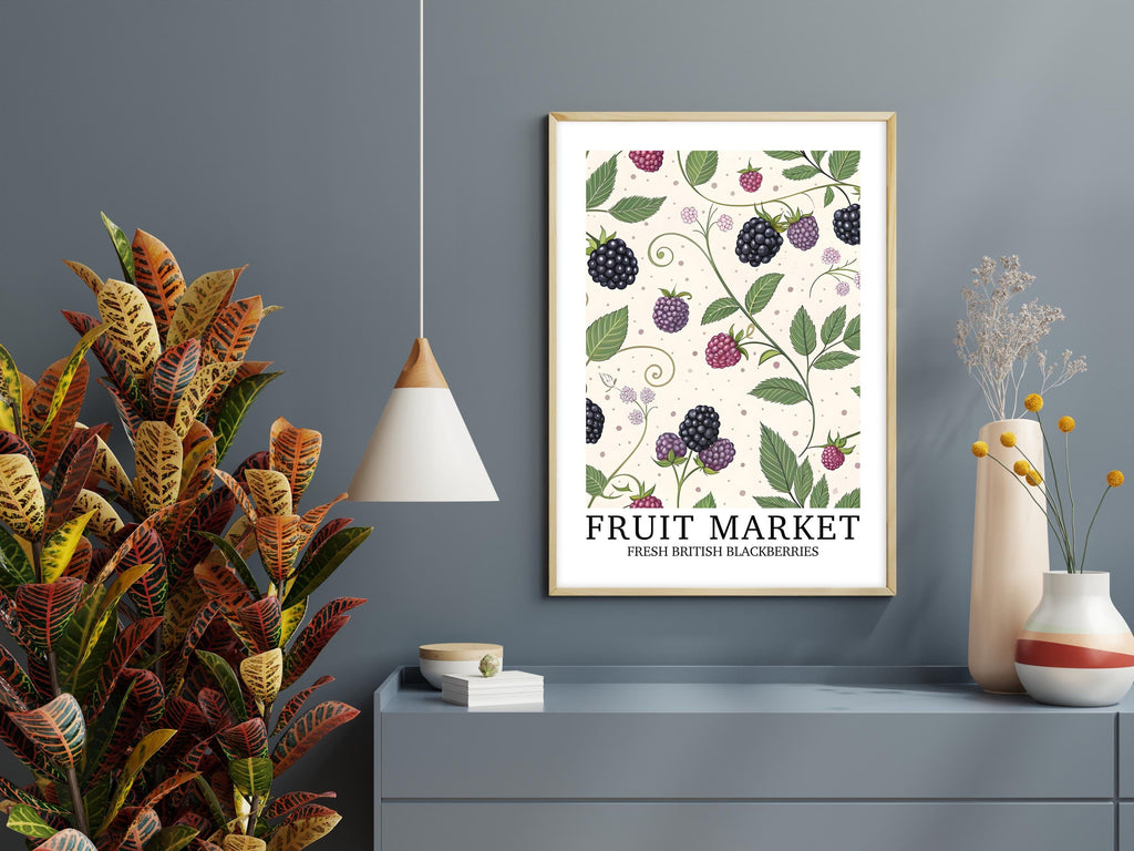 Fruit Market Print, Modern Blackberry Wall Art, Pretty Botanical Fruit Illustration, Neutral Farmhouse Home Gift, Nature Inspired Artwork