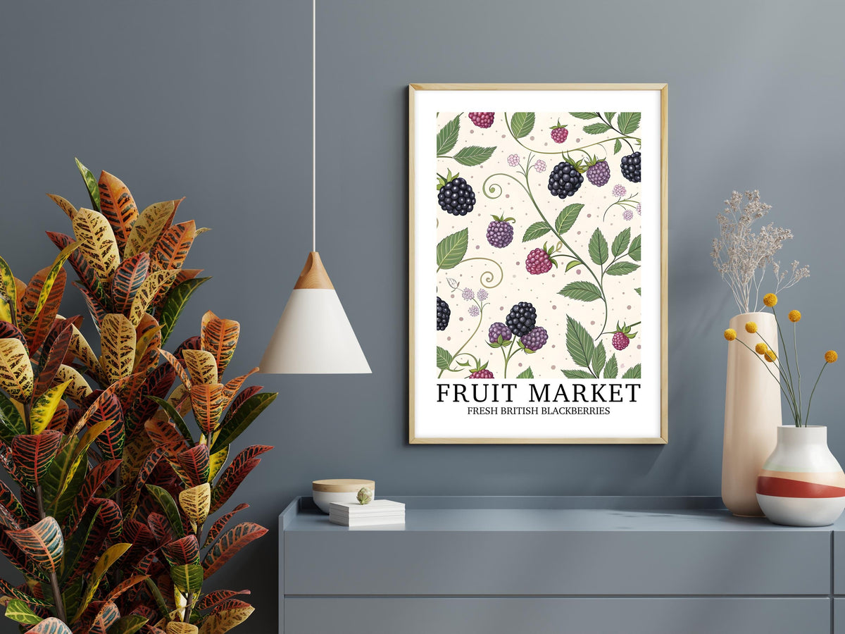 Fruit Market Print, Modern Blackberry Wall Art, Pretty Botanical Fruit Illustration, Neutral Farmhouse Home Gift, Nature Inspired Artwork