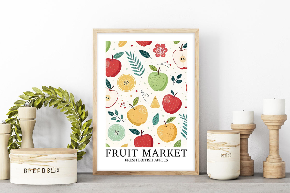 Apple Kitchen Wall Art Print, Vintage Illustrated Bold Print, Coquette Cottage Home Decor, Fruit Farm Gift