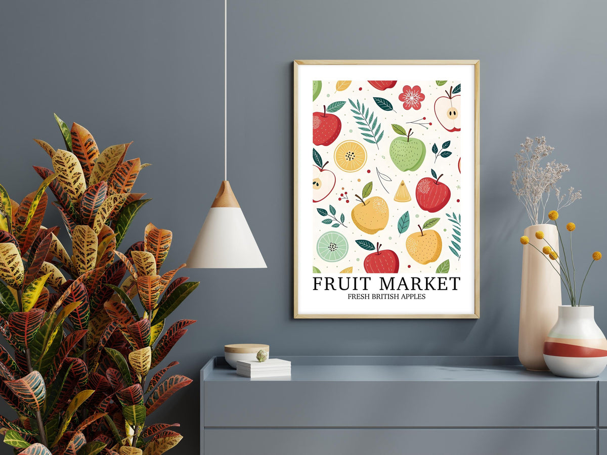 Apple Kitchen Wall Art Print, Vintage Illustrated Bold Print, Coquette Cottage Home Decor, Fruit Farm Gift