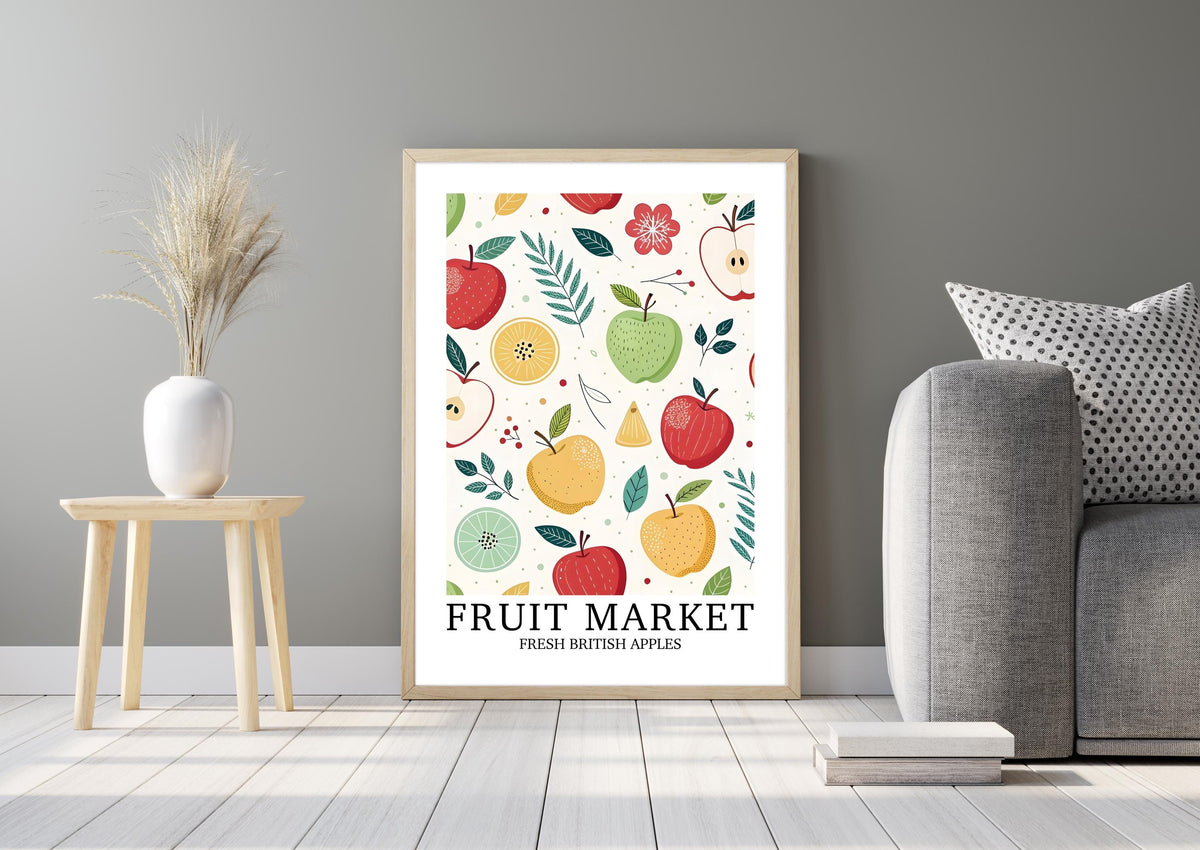 Apple Kitchen Wall Art Print, Vintage Illustrated Bold Print, Coquette Cottage Home Decor, Fruit Farm Gift