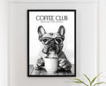 Bulldog Monochrome Print: Funny Dog Kitchen Wall Art, Black & White Coffee Drinking Poster, Pet Owner Photo Artwork