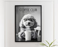 Cockapoo Dog Print, Coffee Club Wall Art, Funny Kitchen Decor, B&W Dog Drinking Poster, Humorous Pet Photograph