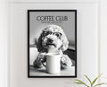 Labradoodle Wall Art Print: Funny Dog Vet Gift, Black & White Dogs Drinking Poster, Dogs with Coffee
