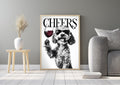 Cockapoo Black & White Funny Print, Monochrome Dog Photo Wall Art, Bold Typography Red Wine Artwork, Glossy Bold Type Poster