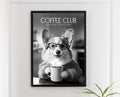 Corgi Funny Kitchen Print: Comedy Dog Wall Art, Black & White Coffee Drinking Poster, Cute Pet Owner Home Decor