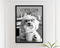 Havanese Art: Funny Animal Kitchen Wall Art, Coffee Drinking Dogs Poster, Pet Owner Black & White Photo Artwork, Havanese Gifts