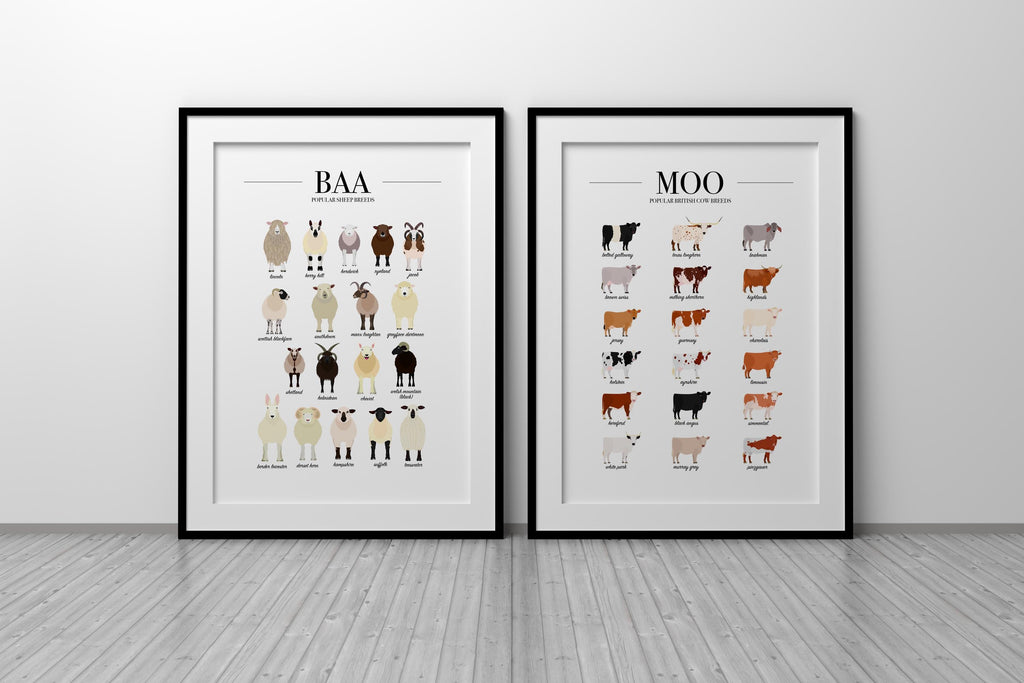 Animal Breeds Poster Bundle, Farm Animal Wall Decor, Farmhouse Wall Art, Dog Breed Gift, Farm Kitchen Prints, Set of 3 Wall Art Prints A4 A3