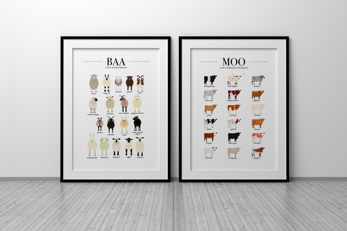 Animal Breeds Poster Bundle, Farm Animal Wall Decor, Farmhouse Wall Art, Dog Breed Gift, Farm Kitchen Prints, Set of 3 Wall Art Prints A4 A3