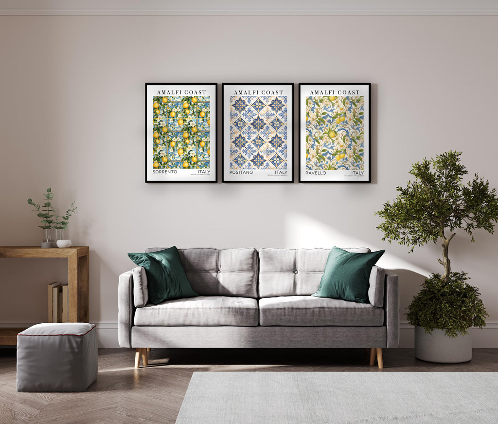 Amalfi Coast Wall Art Print Set, Italian Travel Print Bundle, Set of 3 Prints, Italy Kitchen Posters, Sorrento, Positano, Ravello, Capri