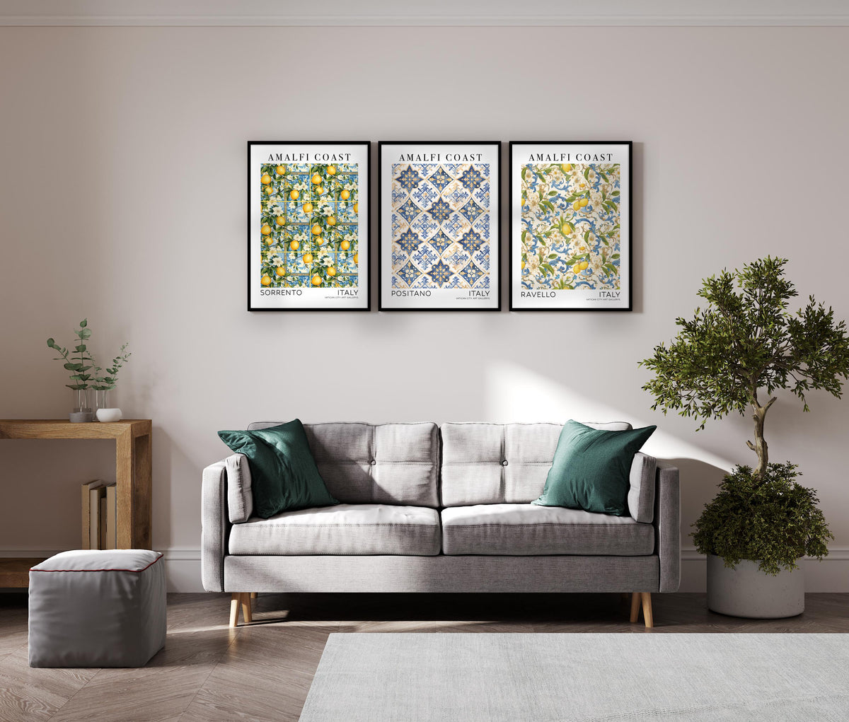 Amalfi Coast Wall Art Print Set, Italian Travel Print Bundle, Set of 3 Prints, Italy Kitchen Posters, Sorrento, Positano, Ravello, Capri