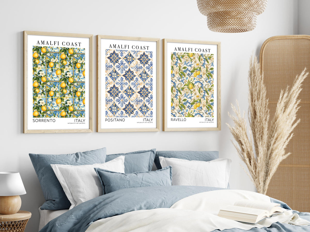 Amalfi Coast Wall Art Print Set, Italian Travel Print Bundle, Set of 3 Prints, Italy Kitchen Posters, Sorrento, Positano, Ravello, Capri
