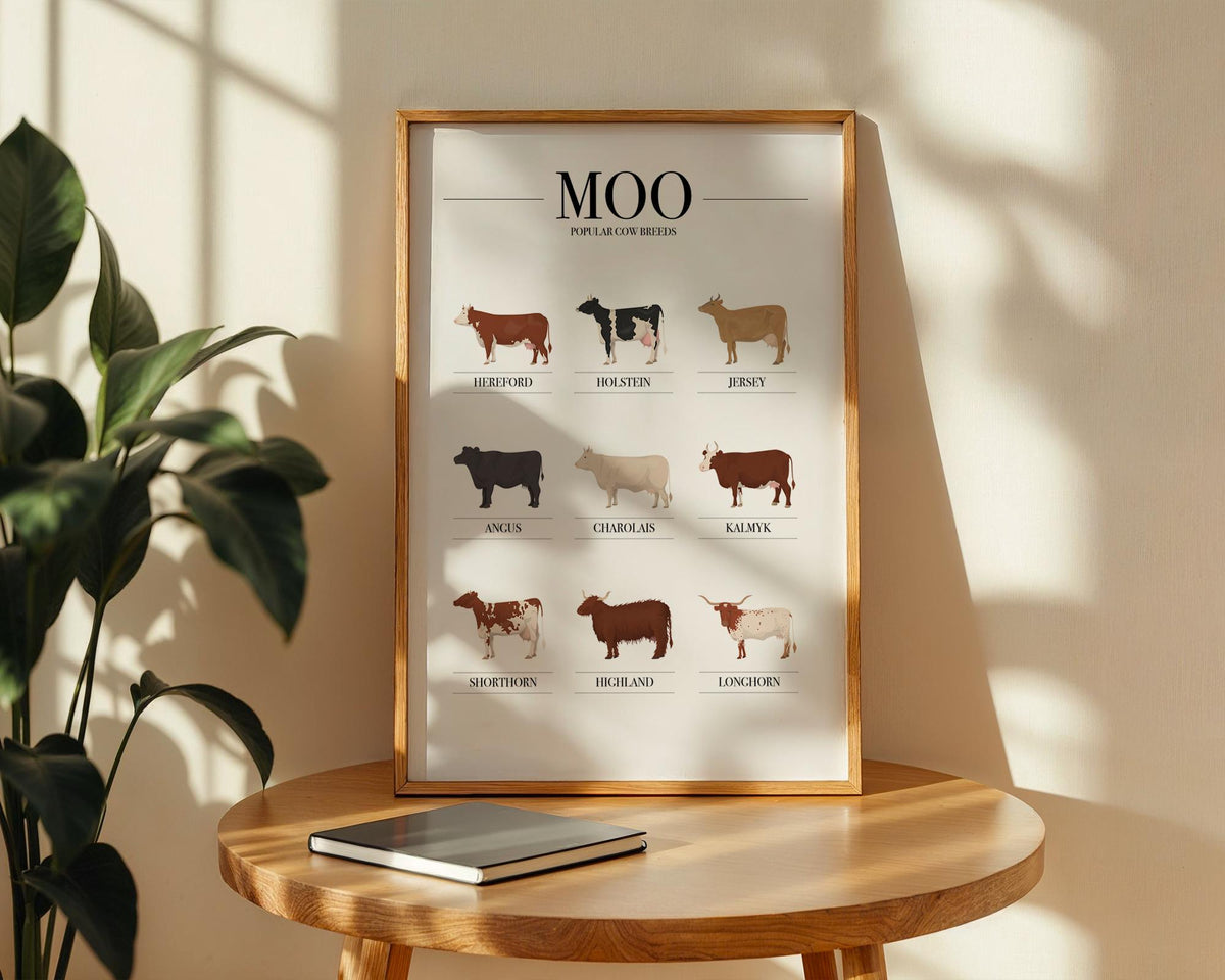 Cow Breeds Wall Art Print: Vet and Farmer Gifts. Cottage kitchen animal wall poster, Farm Animal Wall Art, Farmhouse kitchen Poster