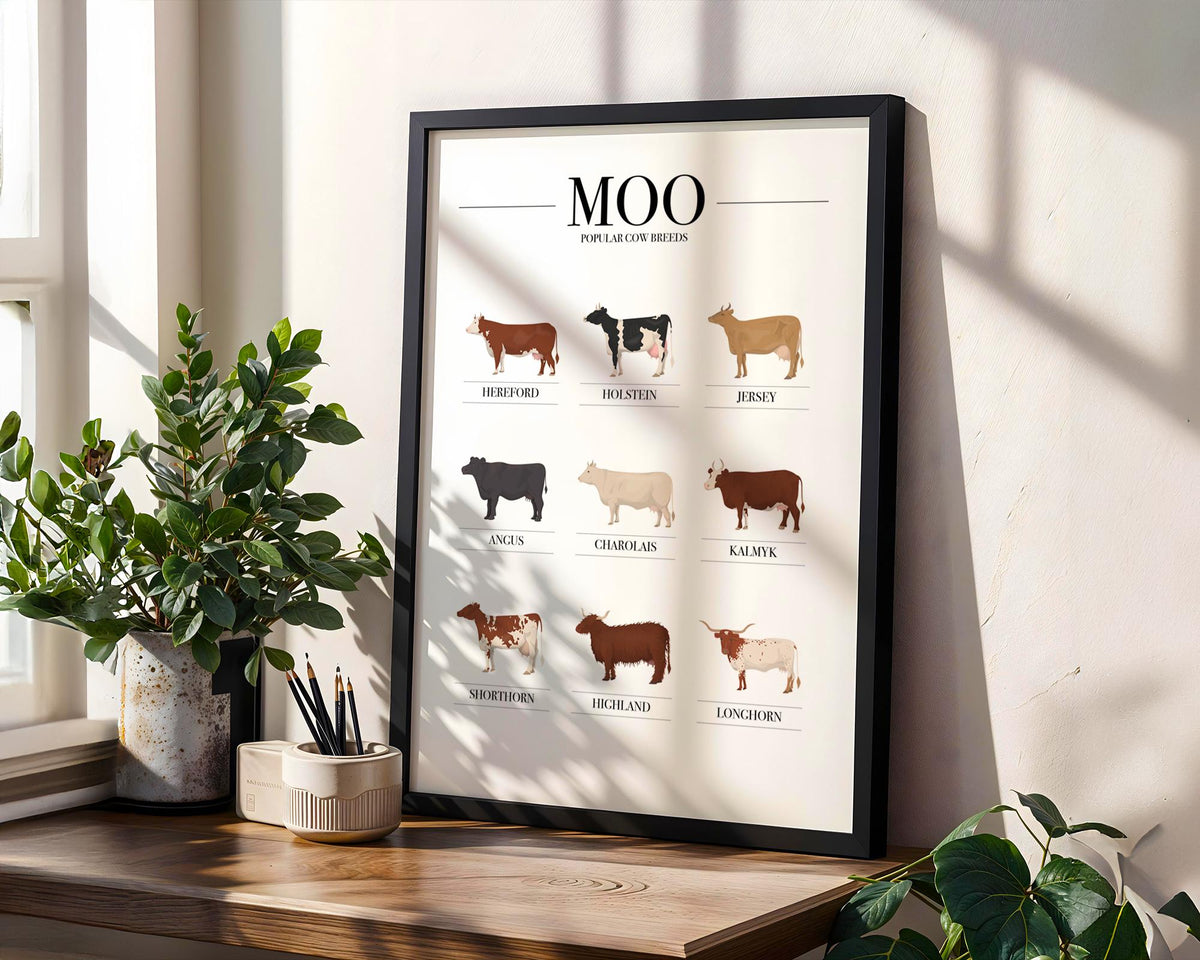 Cow Breeds Wall Art Print: Vet and Farmer Gifts. Cottage kitchen animal wall poster, Farm Animal Wall Art, Farmhouse kitchen Poster