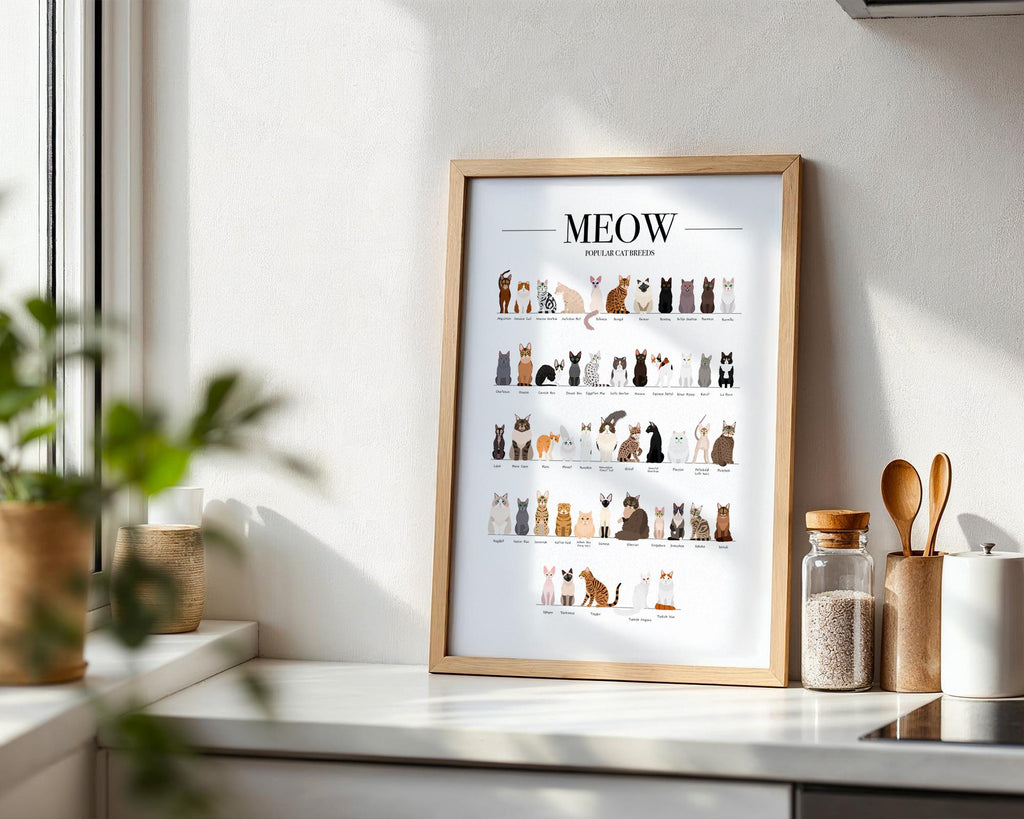 Cat Breeds Poster, Cat Home Decor, Cat Gifts for Her, Animal Prints For Bedroom, Cat Wall Art For Kids, Cat Memorial Gift, A3 A4 A5