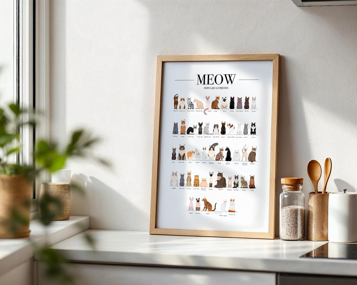 Cat Breeds Poster, Cat Home Decor, Cat Gifts for Her, Animal Prints For Bedroom, Cat Wall Art For Kids, Cat Memorial Gift, A3 A4 A5