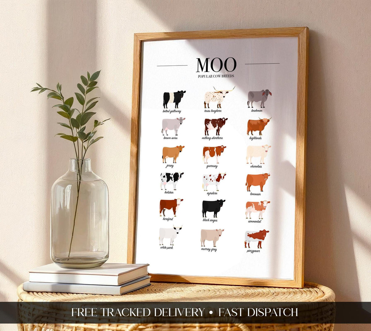 Cow Breeds Poster, Cow Wall Art, Farm Animal Prints For Gallery Wall, Dairy Farm Decor, Farm Veterinarian Gifts, Cow Gifts For Women A4 A3