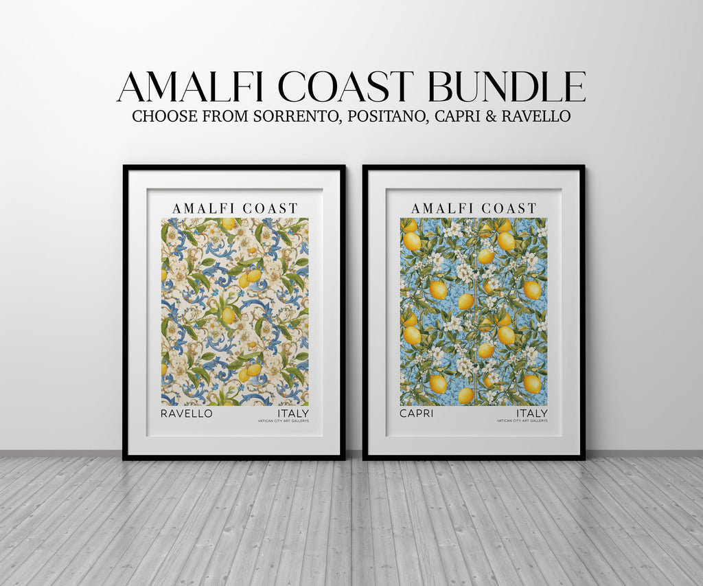 Amalfi Coast Wall Art Print Set, Italian Travel Print Bundle, Set of 3 Prints, Italy Kitchen Posters, Sorrento, Positano, Ravello, Capri